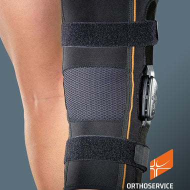 GenuFIT 25A  Ortesi per ginocchio in tessuto AirX™ con aste articolate policentriche a controllo F-E, corta apribile