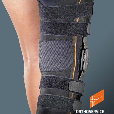 GenuFIT 27  Ortesi per ginocchio in tessuto AirX™ con aste articolate policentriche a controllo F-E, lunga